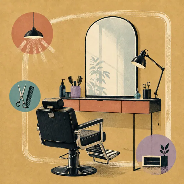 An empty salon chair by a window